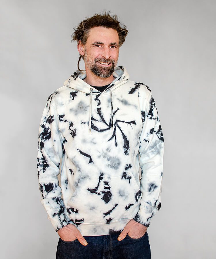750_hand dyed organic hoodie, black and white