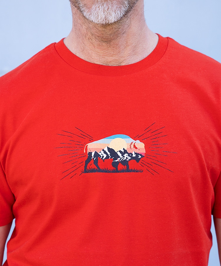 red organic shirt buffalo spirit
